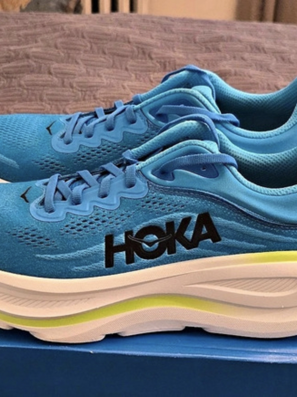 HOKA Bondi 9 Athletic Shoes in Blue & Yellow